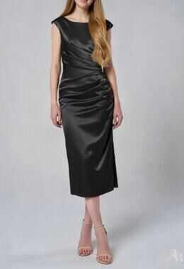 AW BRIDAL 2 XS black Briony satin wedding guest formal party midi dress NEW B47
